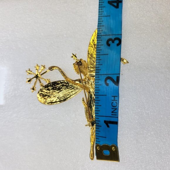 Gold Tone Angel Brooch with Magic Wand - Picture 9 of 15